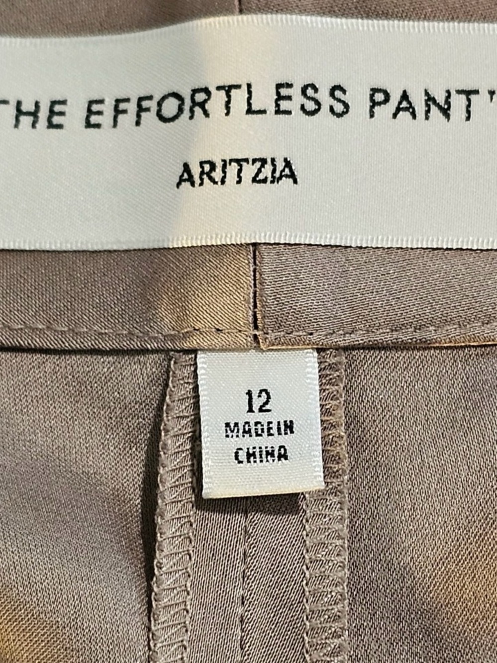 Aritzia Effortless Pants in Nomad Taupe Satin Wide Leg Trousers Size 12 - Picture 10 of 10